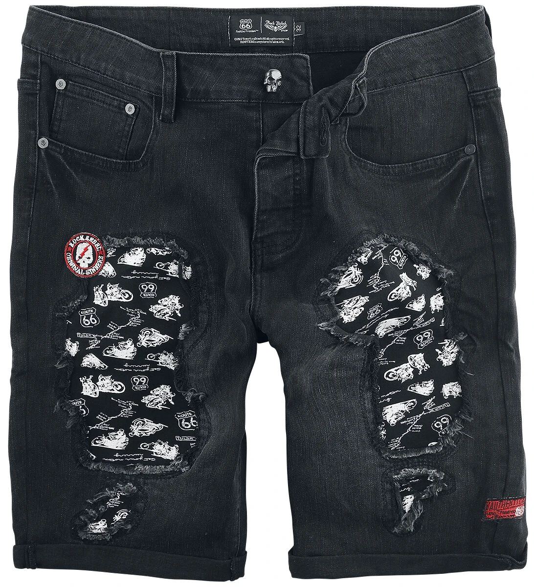 "Rock Rebel X Route 66 - Black Shorts With Distressed Details" Shorts Black By Rock Rebel By EMP