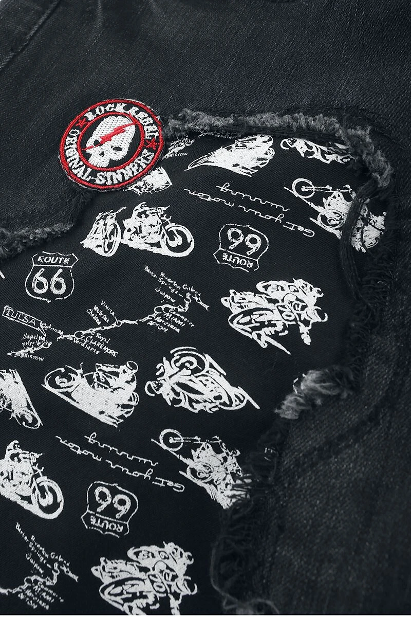 "Rock Rebel X Route 66 - Black Shorts With Distressed Details" Shorts Black By Rock Rebel By EMP 5 "Rock Rebel X Route 66 - Black Shorts With Distressed Details" Shorts Black By Rock Rebel By EMP - Image 3