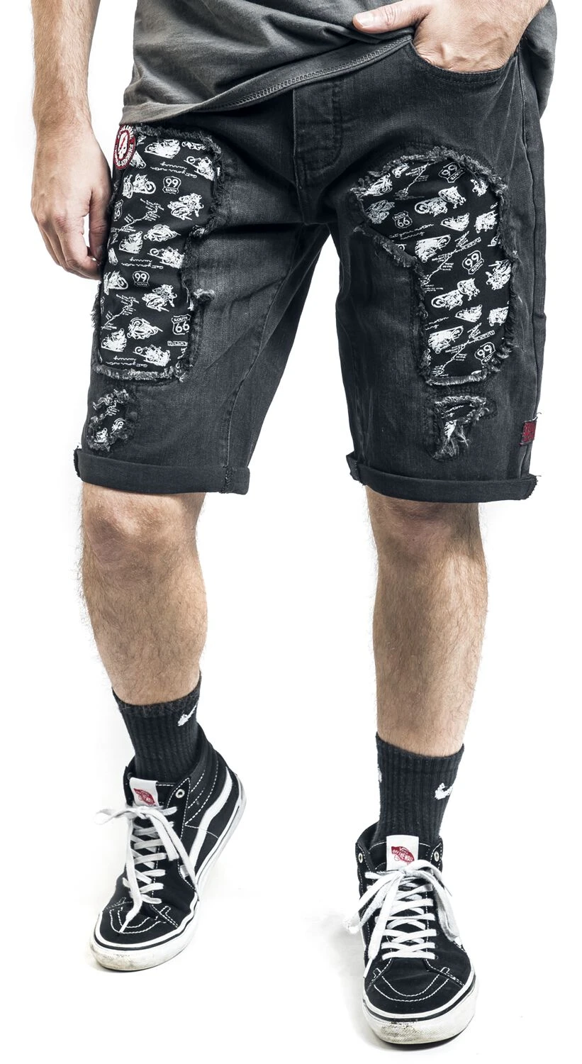 "Rock Rebel X Route 66 - Black Shorts With Distressed Details" Shorts Black By Rock Rebel By EMP 6 "Rock Rebel X Route 66 - Black Shorts With Distressed Details" Shorts Black By Rock Rebel By EMP - Image 4