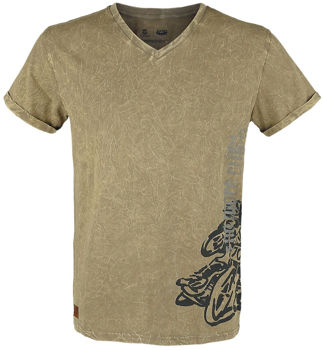 "Rock Rebel X Route 66 - Green T-Shirt With Wash And Print" T-Shirt Olive By Rock Rebel By EMP 3 "Rock Rebel X Route 66 - Green T-Shirt With Wash And Print" T-Shirt Olive By Rock Rebel By EMP