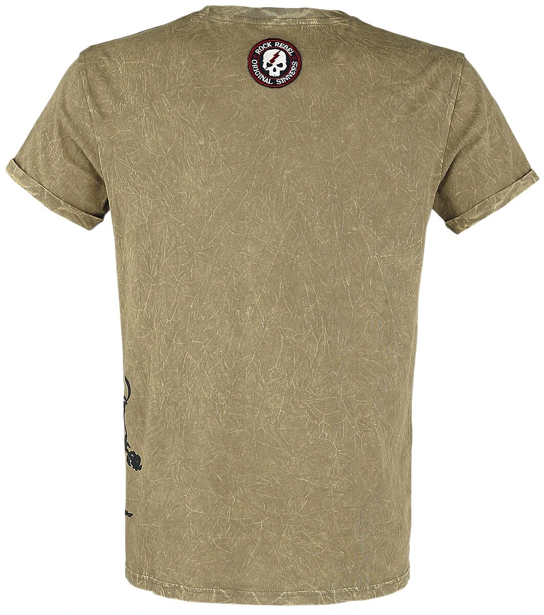 "Rock Rebel X Route 66 - Green T-Shirt With Wash And Print" T-Shirt Olive By Rock Rebel By EMP 4 "Rock Rebel X Route 66 - Green T-Shirt With Wash And Print" T-Shirt Olive By Rock Rebel By EMP - Image 2