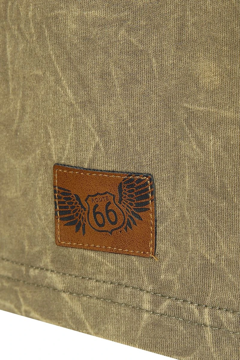 "Rock Rebel X Route 66 - Green T-Shirt With Wash And Print" T-Shirt Olive By Rock Rebel By EMP 5 "Rock Rebel X Route 66 - Green T-Shirt With Wash And Print" T-Shirt Olive By Rock Rebel By EMP - Image 3