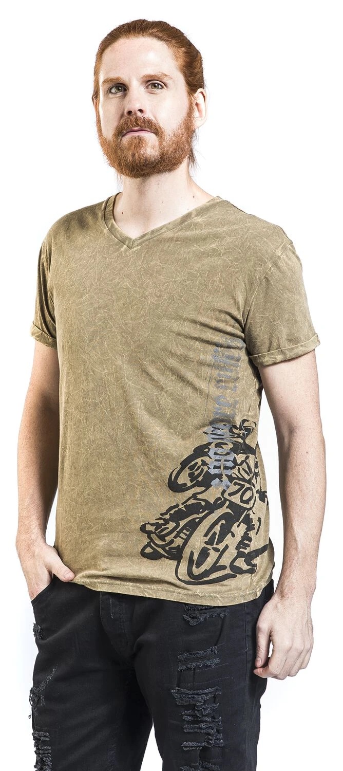 "Rock Rebel X Route 66 - Green T-Shirt With Wash And Print" T-Shirt Olive By Rock Rebel By EMP 7 "Rock Rebel X Route 66 - Green T-Shirt With Wash And Print" T-Shirt Olive By Rock Rebel By EMP - Image 5