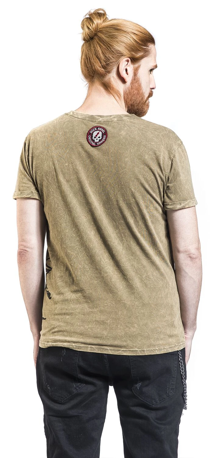 "Rock Rebel X Route 66 - Green T-Shirt With Wash And Print" T-Shirt Olive By Rock Rebel By EMP 8 "Rock Rebel X Route 66 - Green T-Shirt With Wash And Print" T-Shirt Olive By Rock Rebel By EMP - Image 6