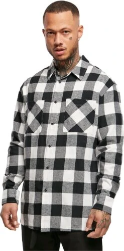 "Long Oversized Checked Shirt" Longsleeve Black-white By Urban Classics -Men Fashion Clothing Store 511448wa