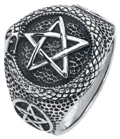 "Snake Pentagram" Ring Silver-coloured By EtNox Hard And Heavy 11 "Snake Pentagram" Ring Silver-coloured By EtNox Hard And Heavy -Men Fashion Clothing Store 515679d