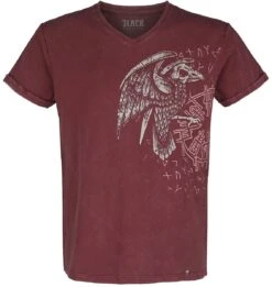 "T-shirt With Raven And Runes Print" T-Shirt Burgundy By Black Premium By EMP