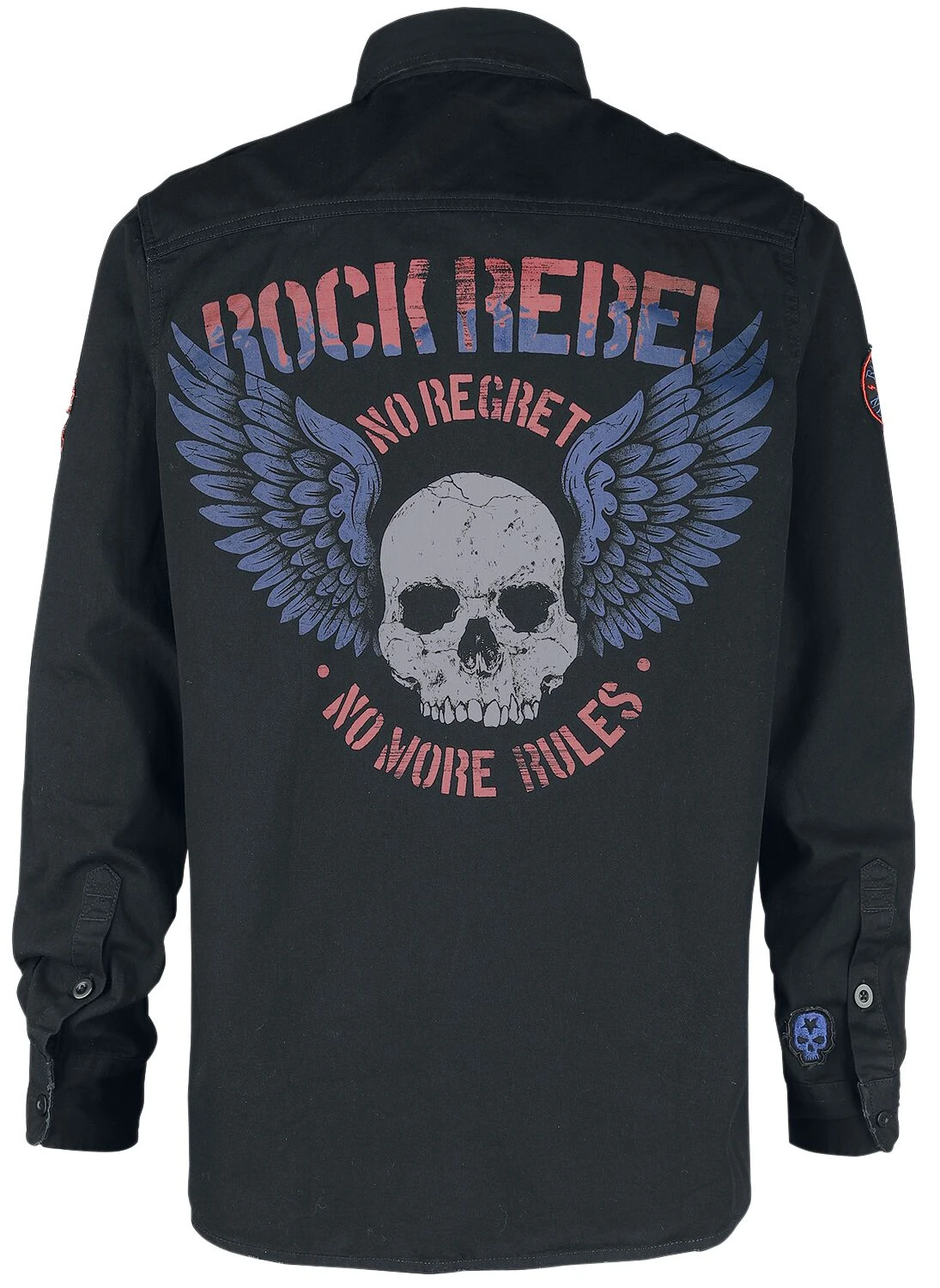 "Long-sleeved Shirt With Patches And Large Back Print" Longsleeve Black By Rock Rebel By EMP 4 "Long-sleeved Shirt With Patches And Large Back Print" Longsleeve Black By Rock Rebel By EMP - Image 2