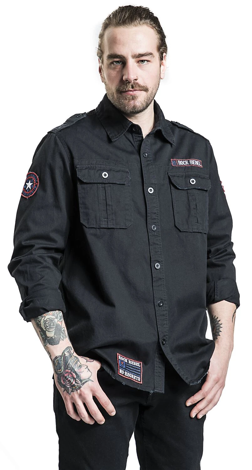 "Long-sleeved Shirt With Patches And Large Back Print" Longsleeve Black By Rock Rebel By EMP 8 "Long-sleeved Shirt With Patches And Large Back Print" Longsleeve Black By Rock Rebel By EMP - Image 6