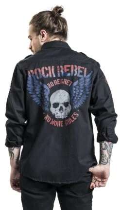 "Long-sleeved Shirt With Patches And Large Back Print" Longsleeve Black By Rock Rebel By EMP 15 "Long-sleeved Shirt With Patches And Large Back Print" Longsleeve Black By Rock Rebel By EMP -Men Fashion Clothing Store 520551wb