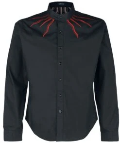 "Shirt With Flame Embroidery On The Collar" Longsleeve Black By Gothicana By EMP