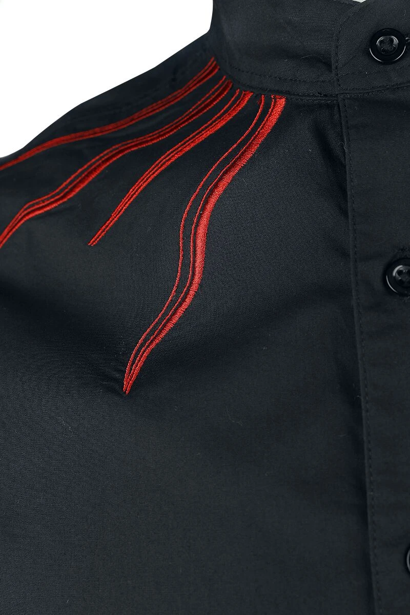 "Shirt With Flame Embroidery On The Collar" Longsleeve Black By Gothicana By EMP 5 "Shirt With Flame Embroidery On The Collar" Longsleeve Black By Gothicana By EMP - Image 3