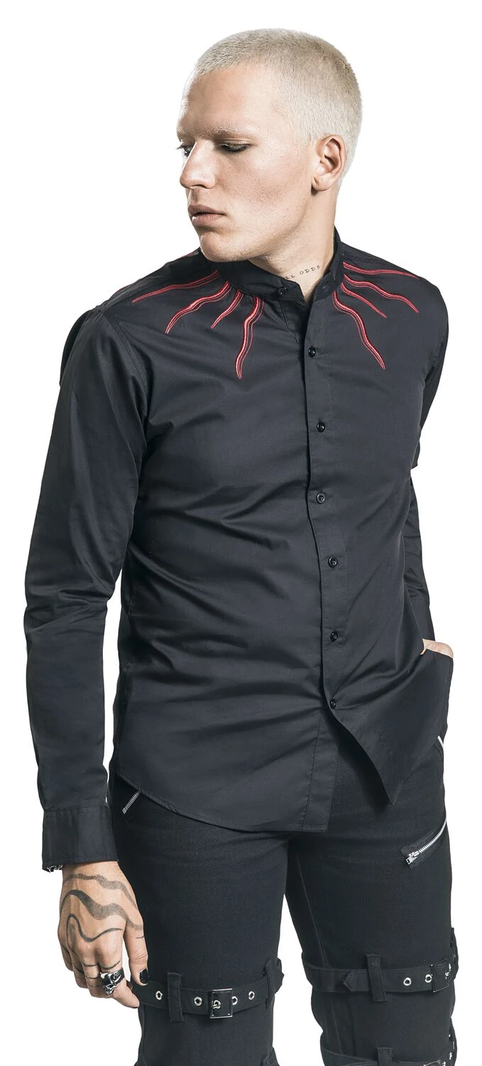 "Shirt With Flame Embroidery On The Collar" Longsleeve Black By Gothicana By EMP 6 "Shirt With Flame Embroidery On The Collar" Longsleeve Black By Gothicana By EMP - Image 4