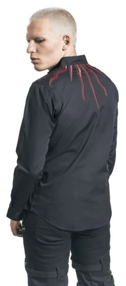 "Shirt With Flame Embroidery On The Collar" Longsleeve Black By Gothicana By EMP 11 "Shirt With Flame Embroidery On The Collar" Longsleeve Black By Gothicana By EMP -Men Fashion Clothing Store 520878wb