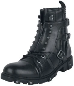 "Biker Boots With Buckles" Laced Boots Black By Gothicana By EMP