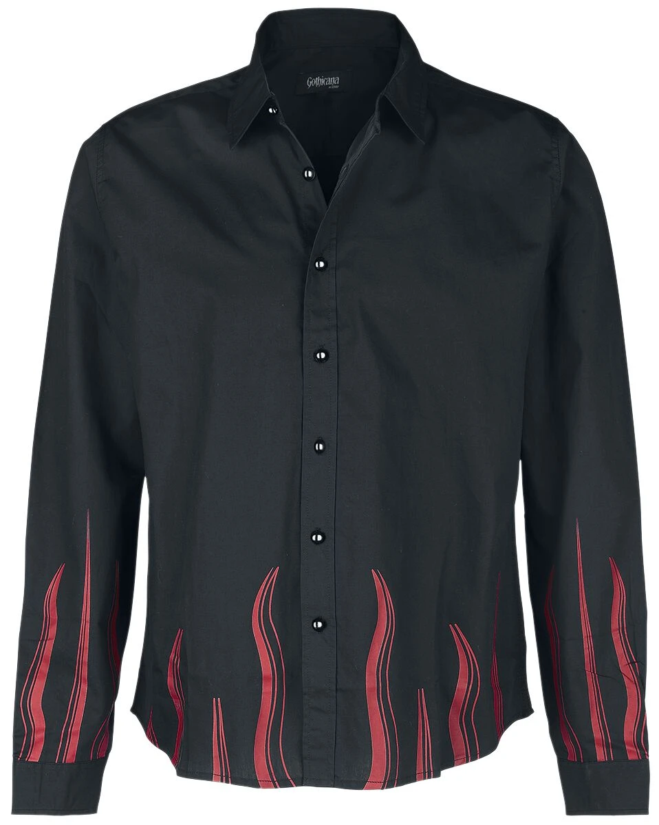 "Long-sleeved Shirt With Flame Print" Longsleeve Black By Gothicana By EMP 3 "Long-sleeved Shirt With Flame Print" Longsleeve Black By Gothicana By EMP