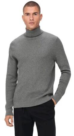 "ONSPHIL Reg 12 Struc Knitted Roll Neck" Sweatshirt Mottled Grey By ONLY And SONS -Men Fashion Clothing Store 527354wa