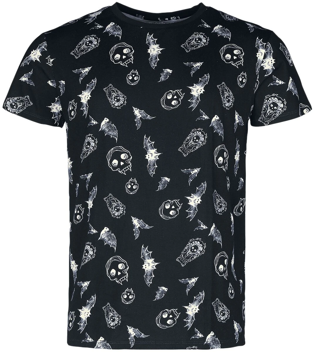 "T-shirt With Bats And Skulls" T-Shirt Black By Gothicana By EMP 3 "T-shirt With Bats And Skulls" T-Shirt Black By Gothicana By EMP