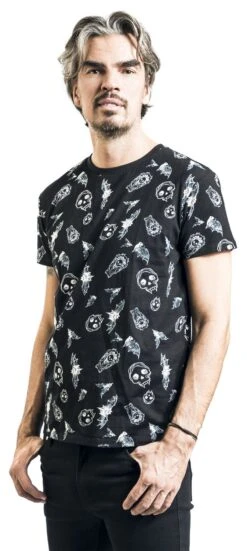 "T-shirt With Bats And Skulls" T-Shirt Black By Gothicana By EMP 10 "T-shirt With Bats And Skulls" T-Shirt Black By Gothicana By EMP -Men Fashion Clothing Store 528821wa