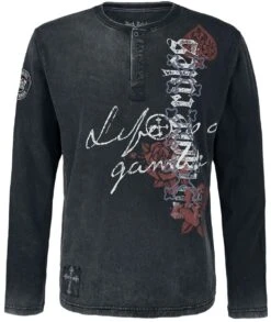 "Rock ‘n’ Roll Long-sleeved Shirt With Prints" Long-sleeve Shirt Grey By Rock Rebel By EMP