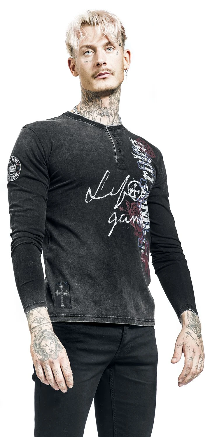 "Rock ‘n’ Roll Long-sleeved Shirt With Prints" Long-sleeve Shirt Grey By Rock Rebel By EMP 7 "Rock ‘n’ Roll Long-sleeved Shirt With Prints" Long-sleeve Shirt Grey By Rock Rebel By EMP - Image 5