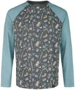 "Raglan Long-sleeved Top With Old-school Motifs" Long-sleeve Shirt Blue By RED By EMP