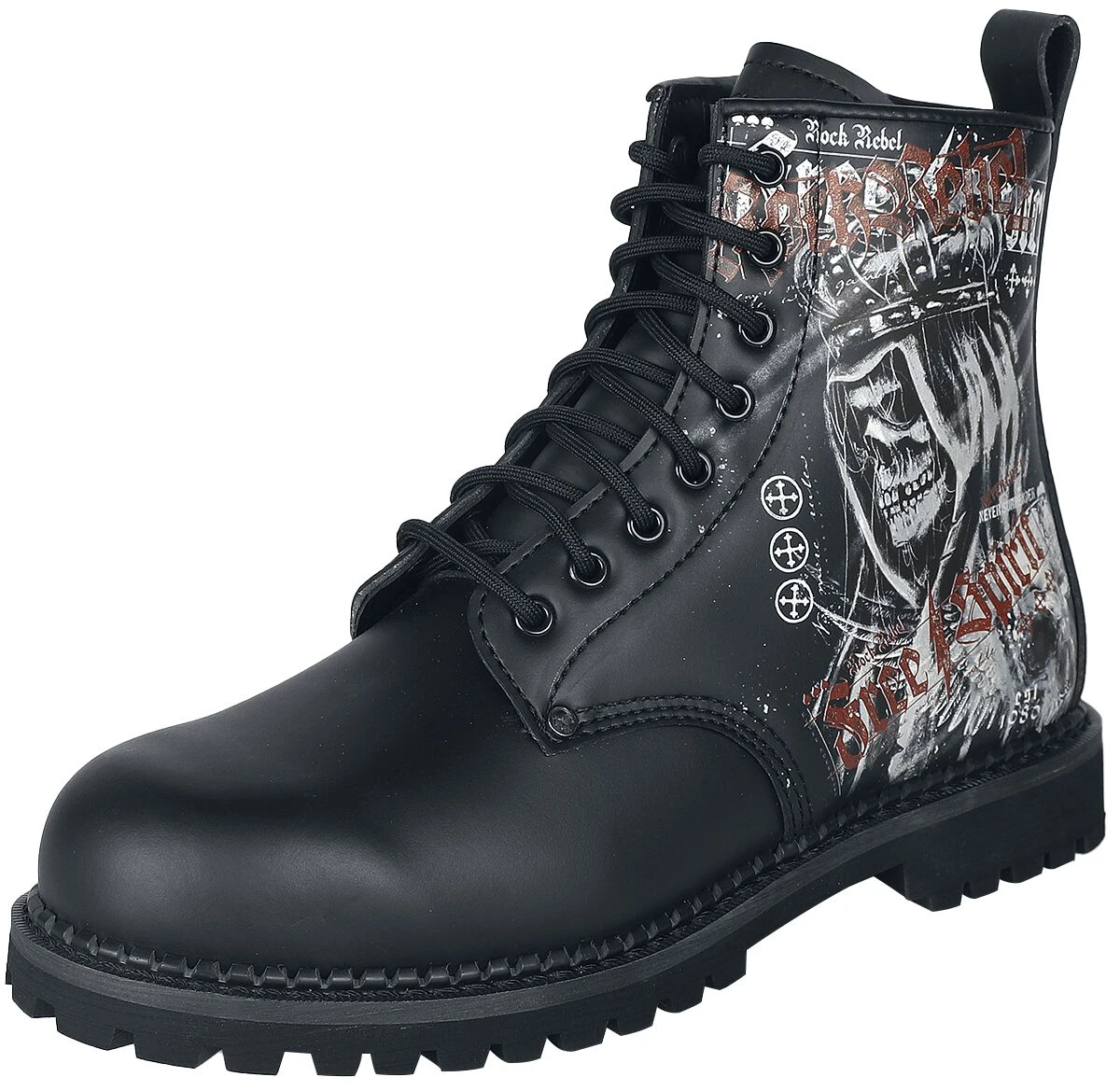 "Boots With Large Rock Rebel Print" Boot Black By Rock Rebel By EMP 3 "Boots With Large Rock Rebel Print" Boot Black By Rock Rebel By EMP