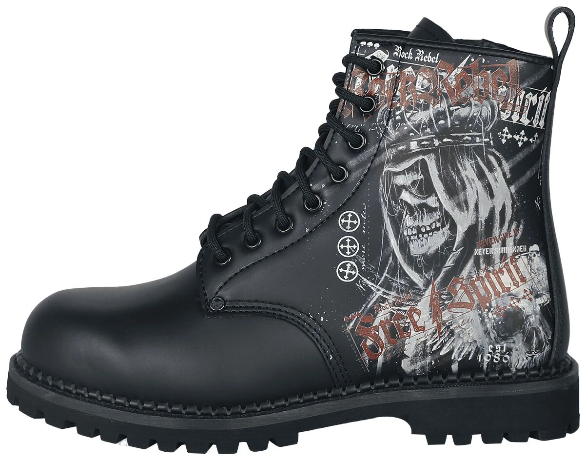 "Boots With Large Rock Rebel Print" Boot Black By Rock Rebel By EMP 6 "Boots With Large Rock Rebel Print" Boot Black By Rock Rebel By EMP - Image 4