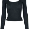 "Ladies’ Rib Squared-neckline Long-sleeved Top" Long-sleeve Shirt Black By Urban Classics