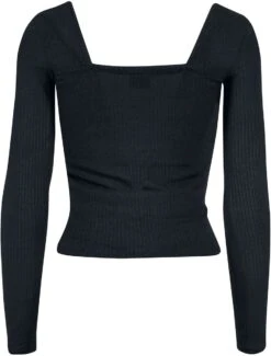 "Ladies’ Rib Squared-neckline Long-sleeved Top" Long-sleeve Shirt Black By Urban Classics -Men Fashion Clothing Store 533824b