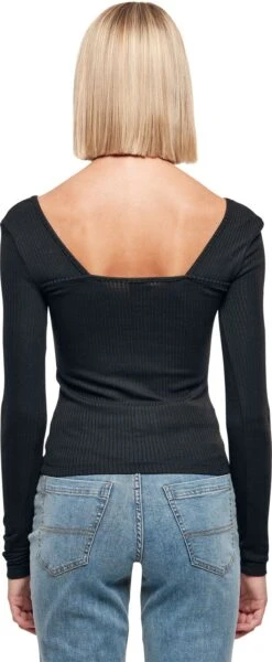 "Ladies’ Rib Squared-neckline Long-sleeved Top" Long-sleeve Shirt Black By Urban Classics -Men Fashion Clothing Store 533824wb