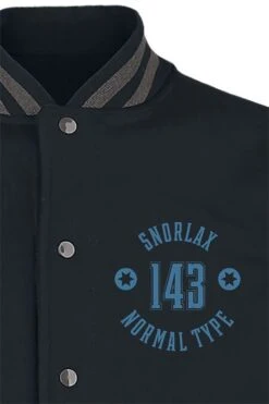 "Snorlax" Varsity Jacket Black/mottled Grey By Pokémon -Men Fashion Clothing Store 536919d