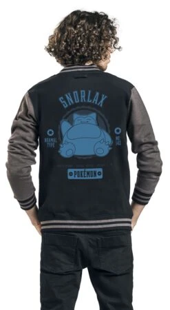 "Snorlax" Varsity Jacket Black/mottled Grey By Pokémon -Men Fashion Clothing Store 536919wb