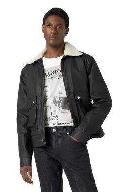 "Fender Denim Sherpa Bomber" Winter Jacket Black By Wrangler -Men Fashion Clothing Store 539001wc